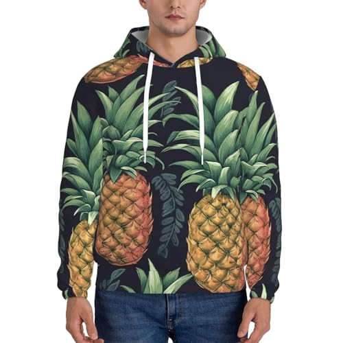 Men's Fleece Pullover Hoodie Long Sleeve Hooded Pineapple Sweatshirt Casual Shirts With Pockets Small Black2