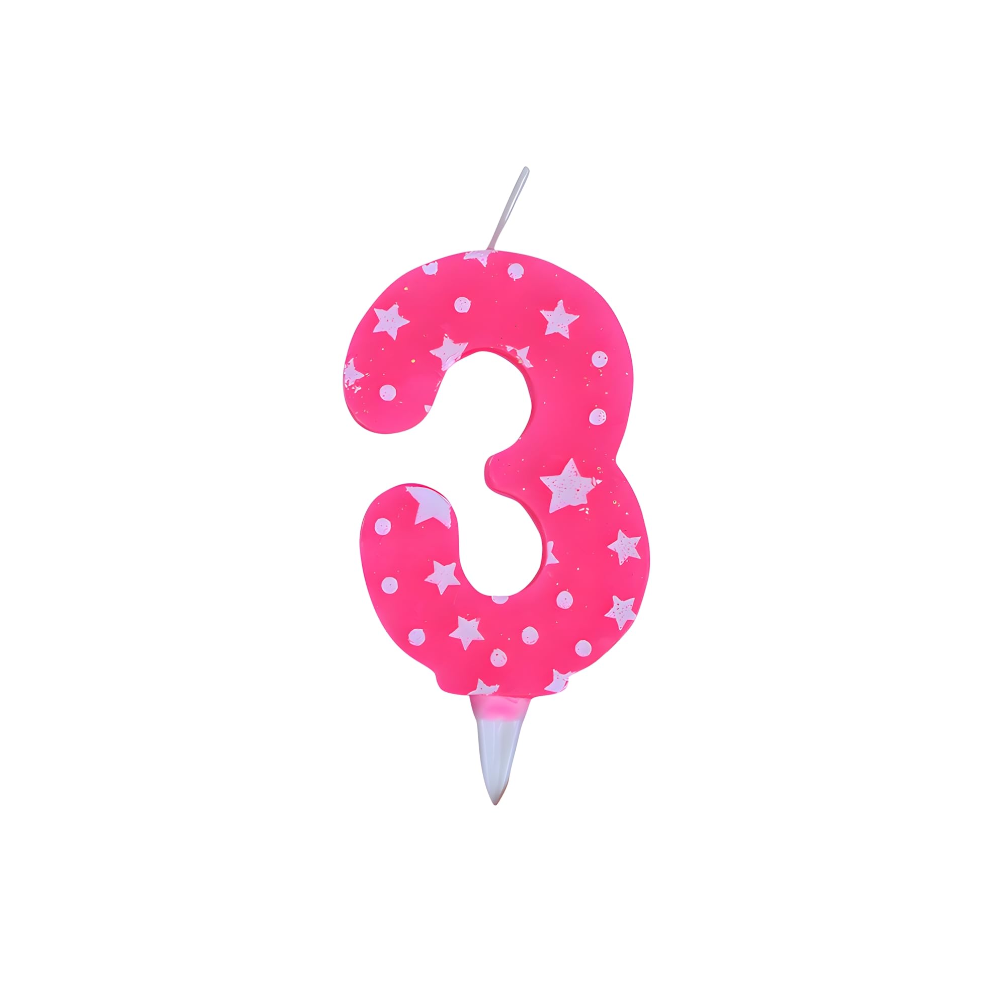 Juzfun Birthday Number Candles 3 for Cake Decoration Topper Third Anniversary Party Celebration Star Pink Colour Size : 4.3 x 6.3 CM