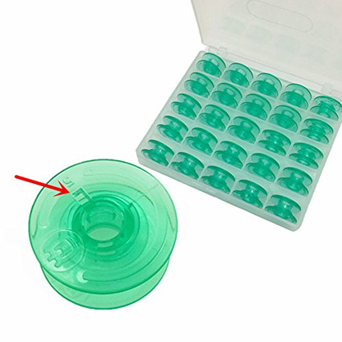 YEQIN Box of 25pcs Green Bobbins for Viking Husqvarna Designer Platinum Lily Series #4125615-45#4123078-G