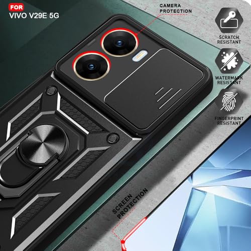 Image of AESTMO Tough Armor Vivo V29E 5G Bumper Back Case Cover | Ring Holder & Sliding Camera Shield Cover | 360 Degree Protection Back Case Cover for Vivo V29E 5G (Black)