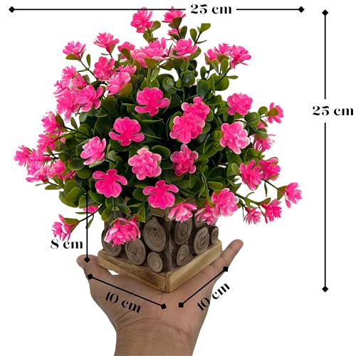Image of Tdas Artificial Flower Plants Leaves Wooden Potted Eucalyptus Flowers Home Decor Greenery Small Faux with Pot for Indoor Shelf Desk Bathroom Bedroom Office Decoration (Pink)
