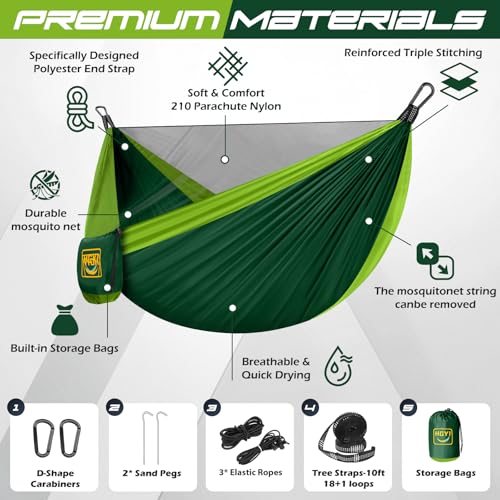 Image of Camping Hammock Mosquito Net,Double & Single Portable Hammocks Hammocks with 2 Tree Straps,Hammock Tent for Travel Camping,Camping Accessories for Indoor Outdoor Hiking Backpacking Backyard Beach