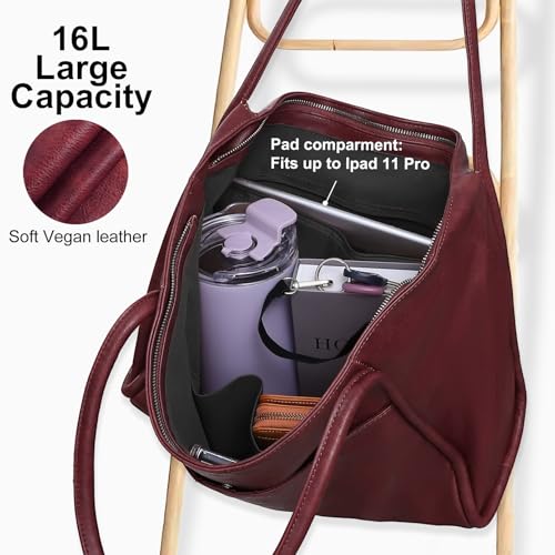 Image of Large Tote Bag for Women Work with Zipper 16L Vegan Leather Ladies Travel Purses and Handbags