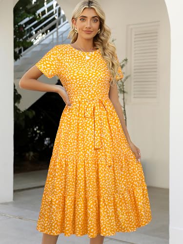 Image of Lyrur Casual Dresses for Women 2026 Tiered Dress with Pockets Yellow Floral M 9191