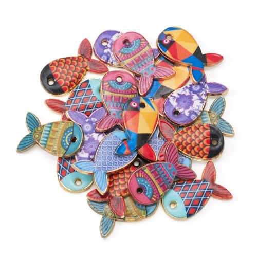 Craftdady 28Pcs Enamel Fish Charms: 7 Styles Colorful Pattern Fish Rack Pendants Cute Ocean Animal Charms for DIY Earring Bracelet Necklace Making