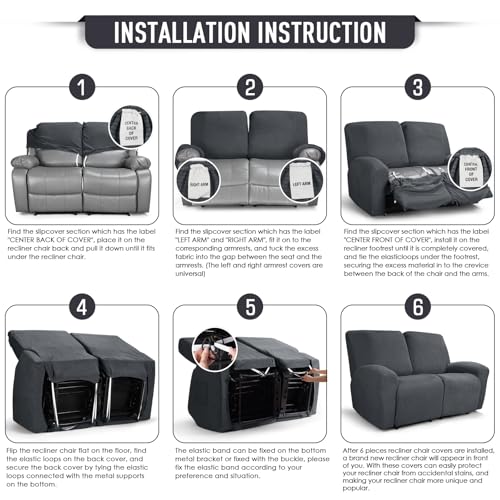 Image of TAOCOCO Recliner Loveseat Slipcover, 6 Pieces Dual Recliner Sofa Covers for 2 Seat Dual Reclining Loveseat Couch, Stretch Soft Jacquard Pattern Furniture Protector with Elasticity (Charcoal Grey)