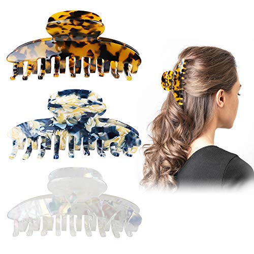 Tyfthui 3 Pcs Big Hair Claw Clips Nonslip Large Hair Claw Clips for Women Girls, Tortoise Hair Clips for Women French Design Leopard Print Strong Hold Hair Clips for Thick Hair Accessories