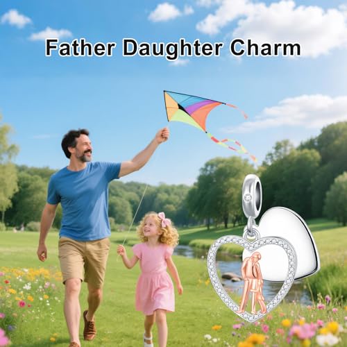 Image of PROESS Father Mother Daughter Charm fit Charms Bracelet Sterling Silver Charms for Bracelets Birthday Valentines Day Gifts for Daughter Mother Lover