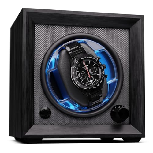 Image of Klarstein Brienz 6 Watch Winders - Quiet Watch Winder for 6 Watches, in Wood Look with 4 Rotation Modes & LED Lighting, Memory Foam Cushion, USB Operated