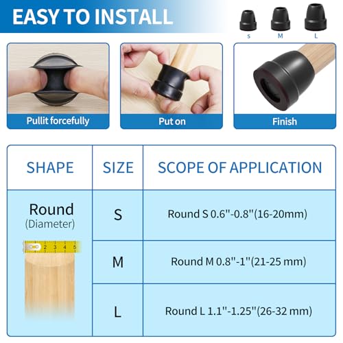 Ezprotekt Chair Leg Covers, 16 PCS 1.25" Black Silicone Chair Leg Floor Protectors with Wrapped Felt, Rubber Chair Leg Caps - Image 3