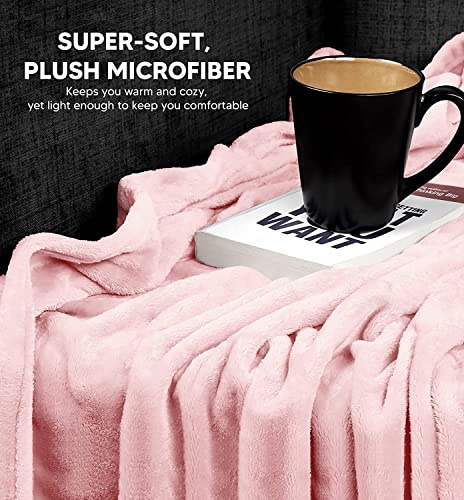 Image of SANMARINO Premium Solid Flannel Blanket for Single Bed | Super Soft Touch Plush Fleece Blanket | All Season Lightweight Yet Cozy Blanket for Bed,Sofa,Couch, Travel & Camping | 152 x228 cm (Pink)