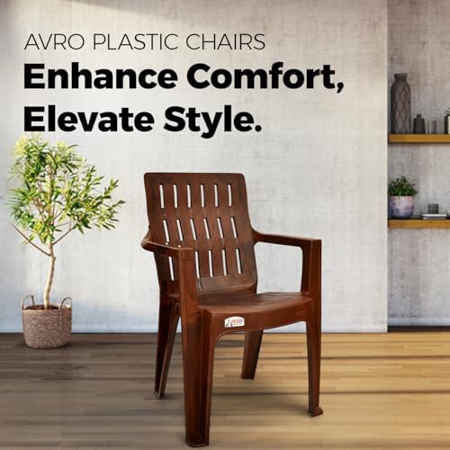 Image of AVRO Furniture Spine Care Orthopaedic Plastic Chair, Set of 2, Ideal for Home, Office & Outdoor, 150Kg Load Capacity, Durable Strong Build, Comfortable Back Design, 2 Years Guarantee, W. Brown Color