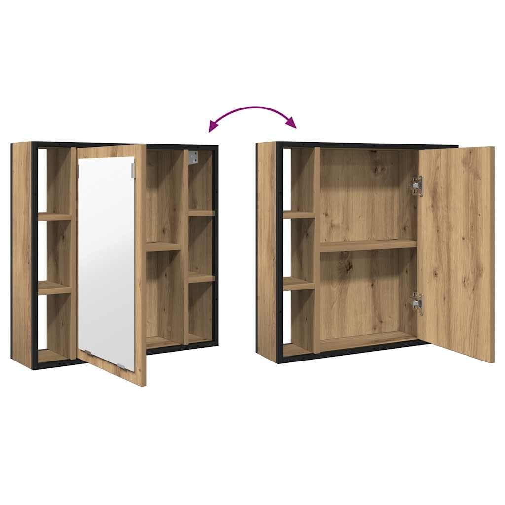 Spiegelschrank Artisan-Eiche 60x16x60cm aus Holzwerkstoff mit Stauraum für Badezimmer, Wandmontage, klare Glas-Spiegeloberfläche für Make-up und Rasur