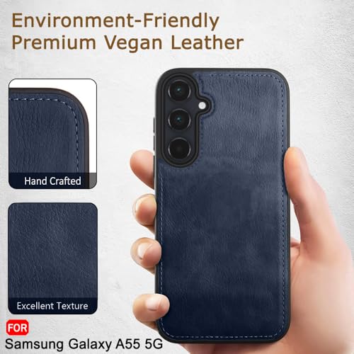 Image of TheGiftKart Genuine Leather Finish Back Cover Case for Samsung Galaxy A55 5G | Shockproof Design | Raised Edges for Camera & Screen Protection | Stunning Minimalist Case Cover for Samsung A55 (Blue)
