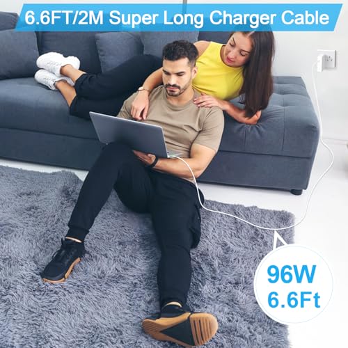 Mac Book Pro Air Ladekabel, 96W M3 M4 Ersatzladegerät mit 2.2M USB-C auf T-Tip Geflochtenes Kabel für MacBook Pro 14 16 2021~2025 M1 M2 M3 M4 MacBook Air 13 15, A2442 A2487 A2779 A2941, A2141