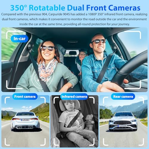 Image of CARPURIDE 10.26 Inch HD Wireless Carplay & Android Auto Screen, 4K+1080P+1080P Dash Camera for Cars with 64GB Card, with Loop Recording, Bluetooth, GPS, FM, Super Link