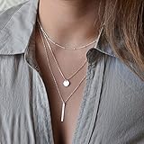 FXmimior Multilayer Necklace 3 Tier Pendant Long Chain Women Accessories(silver)