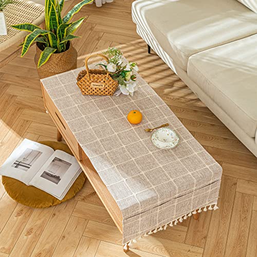 Qiden Coffee Table Cloth, Coffee Table Cover With Pockets And Tassel, Cotton Linen Waterproof Small Rectangle Tablecloths Washer Dryer Fridge Top Dust Cover-I-50 X 145 Cm (20 X 57 In) #TOP3
