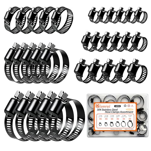 Dianrui 32 PCS Black Hose Clamps Assortment Kit 1/4