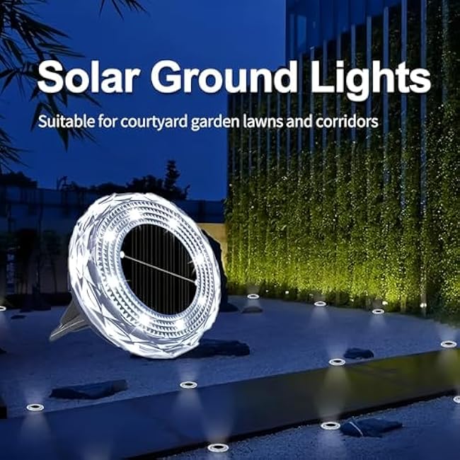Solar Ground Lights 8 Pack Waterproof Outdoor Solar Lights for Yard Led Solar Garden Lights Bright Solar Powered Disc Light In-Ground Landscape Lighting for Patio Pathway Walkway Driveway, White