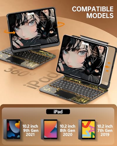 Image of Intermerge for iPad 9th 10.2 inch Keyboard Case, 360 Transparent Multi-Touch Trackpad, 7-Color Backlit Keyboard, Pencil Holder, Type-C, Power Indicator for 9th / 8th / 7th - Shadow Pulse