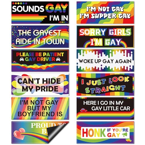 12 Pcs Rainbow Magnetic Car Stickers Gay Pride Car Magnets Reusable Prank Bumper Stickers Funny Magnetic LGBT Bumper Decals for Vehicles Trucks Fridge
