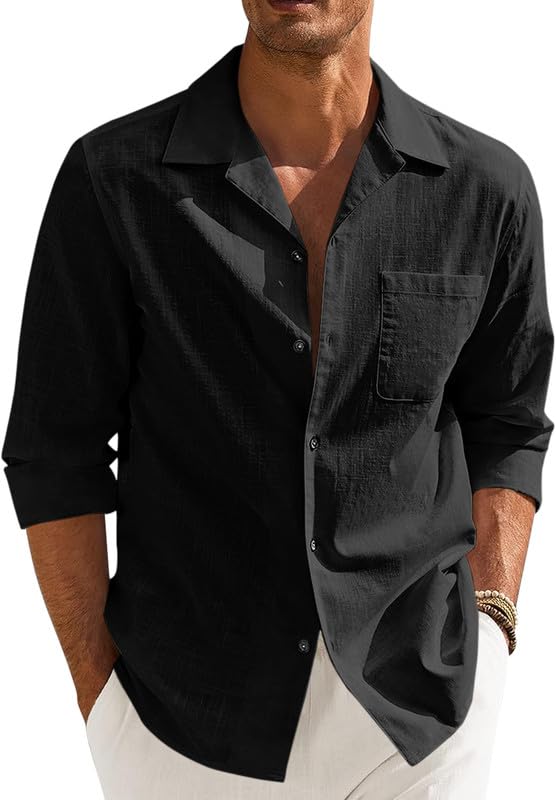 Image of Combo of Men's Casual Cotton Blend Shirt || Long Sleeve Button Down with Spread Collar | Lightweight Breathable Fabric | Stylish Solid Shirt for Beach, Office & Everyday Wear Pack of 2