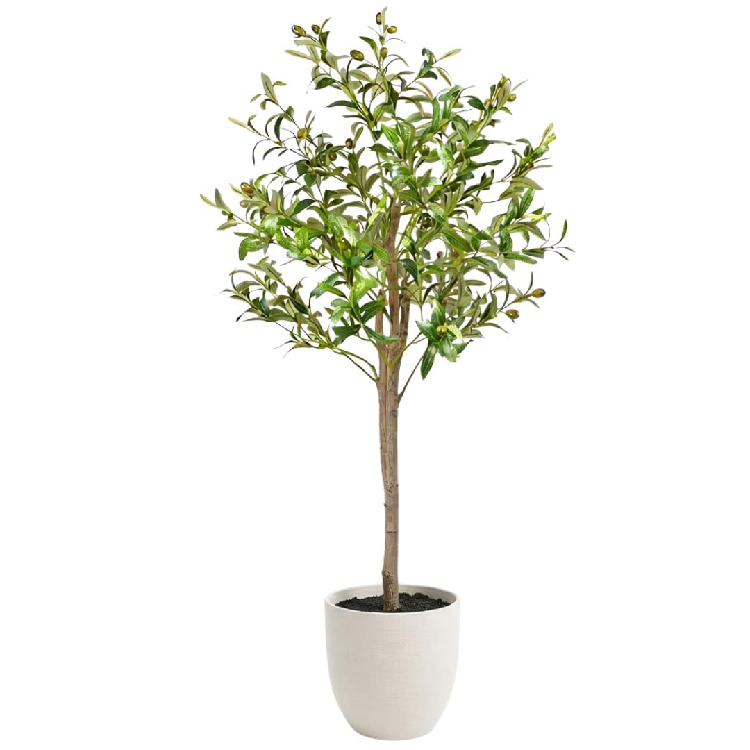 edihome, Planta Artificial Grande, Olivo 120 cm – Decorativas, Árbol, Decoración Hogar, para Interior, Oficina, Hoteles, Eventos, Planta Artificial Realista con Detalles Mediterráneos (Olivo, 120)