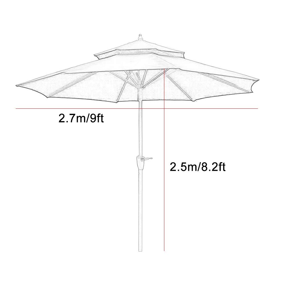 XJBTBA Parasol ogrodowy Drewniany parasol ogrodowy, patio na świeżym powietrzu Parasol przeciwsłoneczny na plażę z korbą, podwójny baldachim, 2,7 m / 9 stóp, zielony