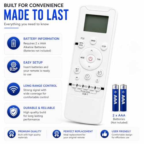 Image of K2 Remotes Compatible for Carrier AC Remote RG56CMI-B0 - Replacement for Carrier Split & Window AC 1 Ton, 1.5 Ton & 2 Ton | Flexi Cool | LCD Display | White