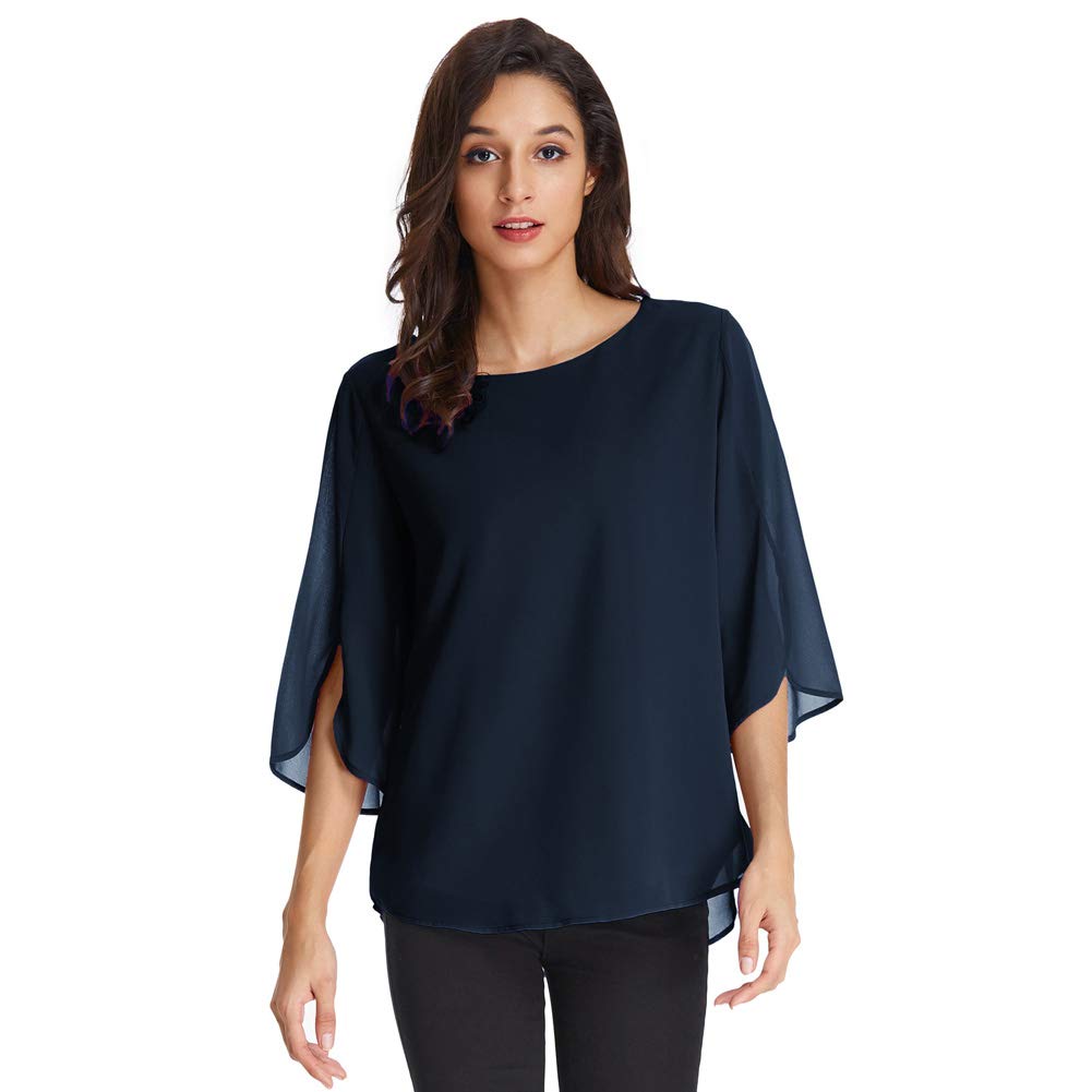GRACE KARIN Camicia Donna Paillettes a Manica a 3/4 Top Elegante Girocollo Manicotto Split