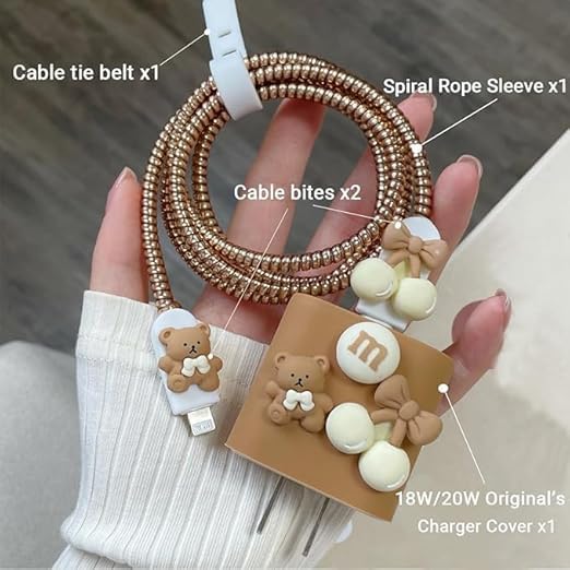 Image of Rycore 3D Cartoon Charger Protector Case for iPhone,Silicon Charger Case Cover For 18W-20W iPhone 15 14 13 12 11 Pro Max Fast Charging USB- C Adapter with Extra 360 Degree Protection and Cable Spiral