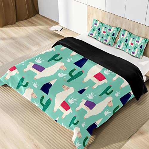 Duvet Covers Set King Alpacas Pattern With Cactus - Soft And Breathable Microfiber Comforter Bedding Set With Zipper Closure For Kids Women Men, 1 Duvet Cover 2 Pillowcase #TOP1
