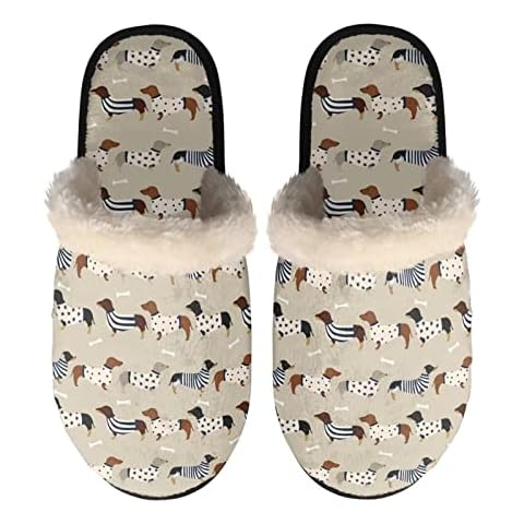 COEQINE Cute Dachshund Pattern with Cotton Slipper Home Indoor Plush Slippers Cozy Memory Foam House Slippers Size XS-XL Cover