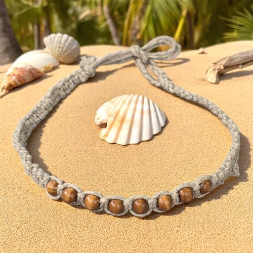 BlueRica Wood Beads on Hemp Choker Necklace4