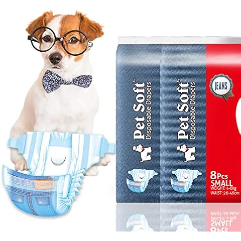Pet Soft Dog Puppy Nappies Female Small - Fashion Denim Dog Cat Diapers , Disposable Dog Doggy Period Pants in Season with Flexible Magic Tape(16 Count S, Blue) Cover