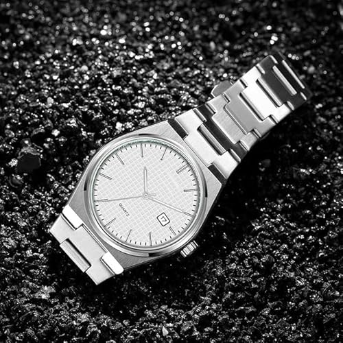Image of Men's Stainless Steel Analog Watch with Textured Dial | Premium Quartz Movement | Date Display Wristwatch for Casual, Office & Formal Wear | Stylish Silver Bracelet Watch for Men