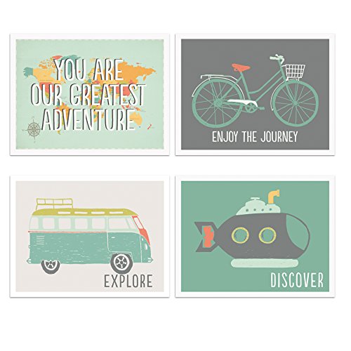 Image of Adventure Nursery Decor Set of Four 11x14" Prints, Explore Nursery Art Bedrooms, Playrooms, or Classrooms, Kids World Map, Adventure Decor for Nurseries, Travel Nursery