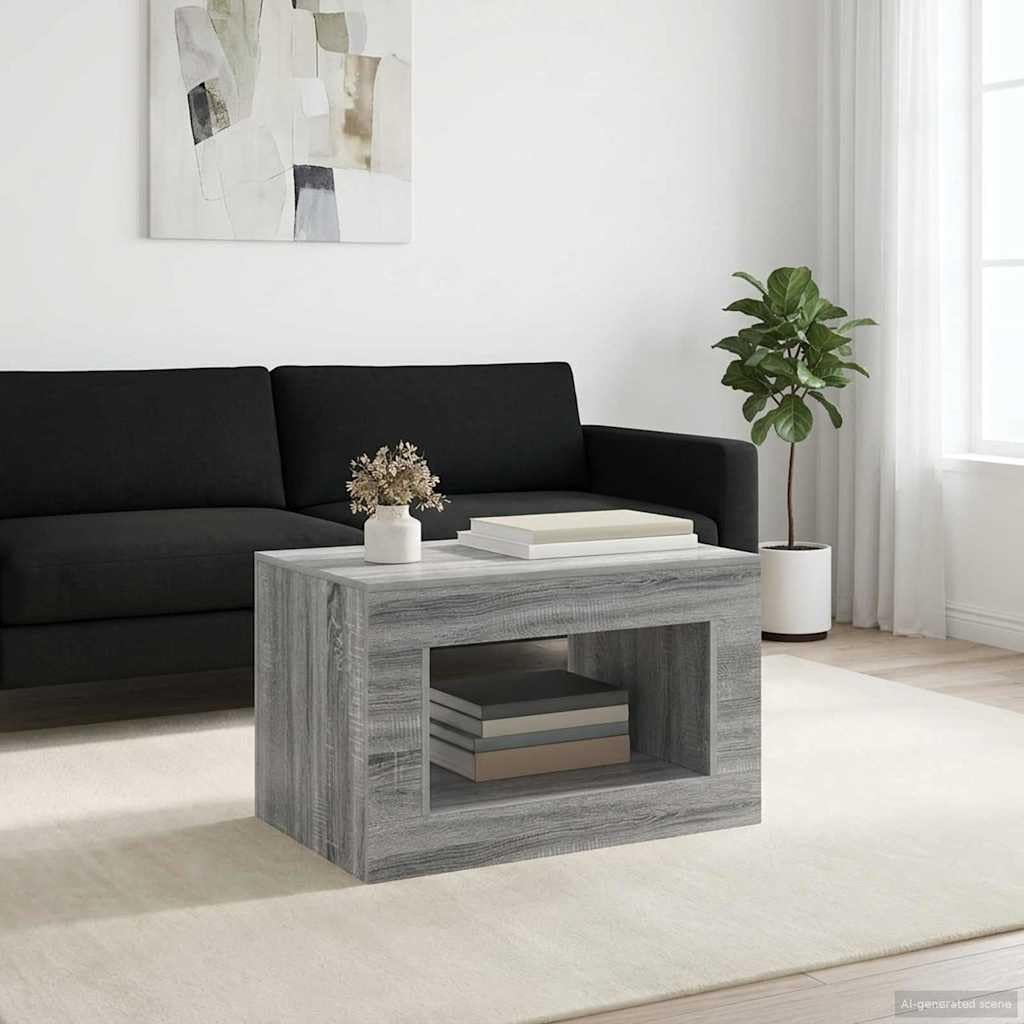 Grauer Sonoma Couchtisch mit Ablagefach und Regalboden 80,5 x 50 x 50 cm, multifunktionaler Wohnzimmertisch als Beistelltisch für Sofa Lounge mit Stauraum für Zeitung, Fernbedienung