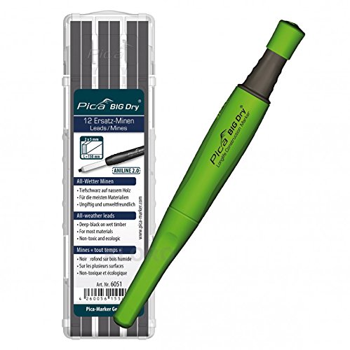 Pica Marker Pica-Big Dry® 1x + 12 Steinhauer Refills 10H Graphite 6055 Concrete/Stone
