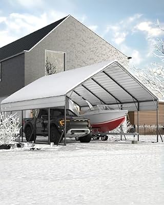 20x25x12.8 FT Metal Carport with Reinforced Frame, Galvanized Steel Roof & Enhanced Base Heavy Duty Car Ports for All-Weather Car Garage Shelter for Car, Truck, Pickup, SUV, Tractor, and Boat