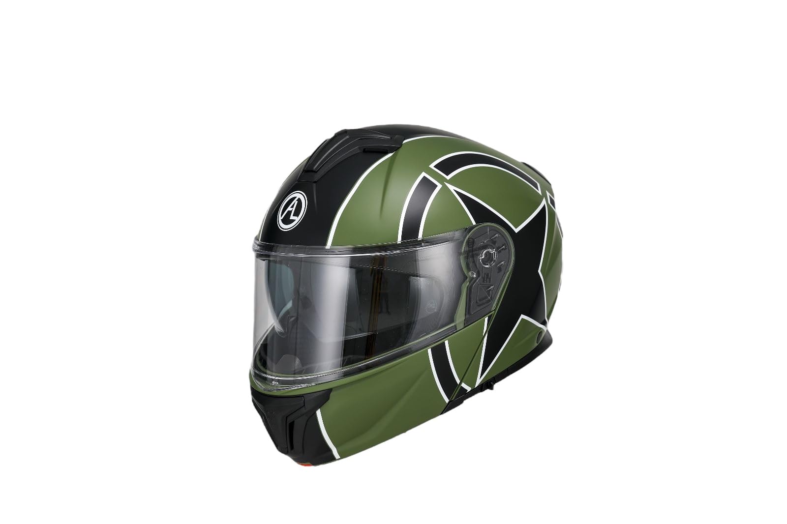 AL Helmets - Casco modulare star verde opaco con doppia visiera modello 110