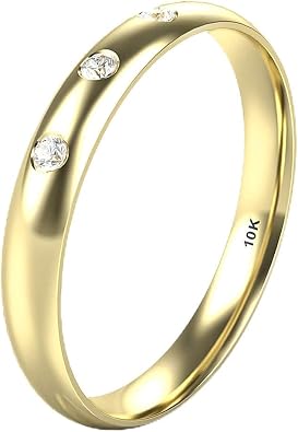 Kobelle 10K White/Yellow/Rose Gold 3 Diamond 3MM Dome Wedding Anniversary Band Ring
