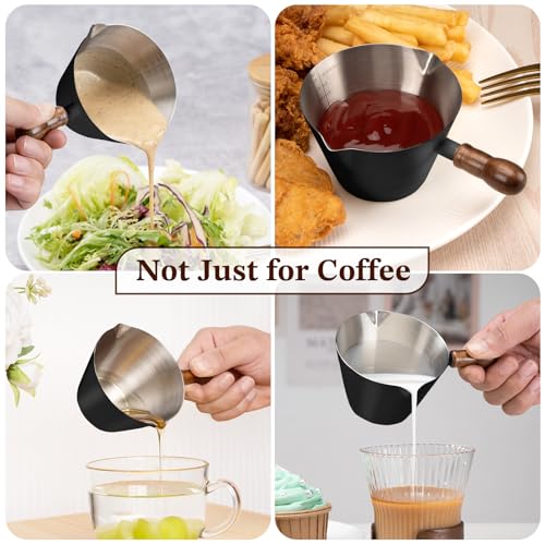 Image of Amrules 6.8oz Espresso Measuring Cup with Wood Handle & Double Spout, Black