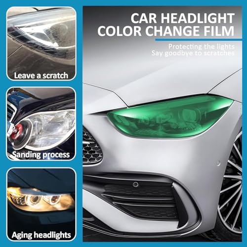 Image of WALLMATE Headlight Taillight Film Self Adhesive Smoke Film Fog Light Film Vinyl Tint Wrap Film Car&Bike Protection Film Sheet Sticker (Green Smoke, 12x50 Inch)