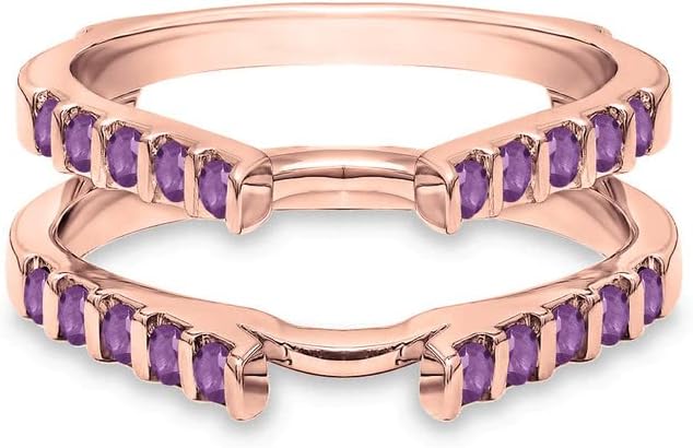 Round Cut Purple Amethyst Wedding Band Enhancer Guard for Women, 14K Gold Finish 925 Silver Ladies Bezel Set Purple Amethyst Wrap Ring