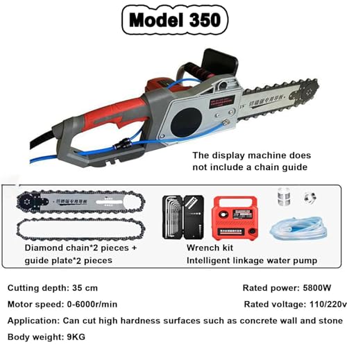 Sega a catena elettrica per calcestruzzo pesante 5800W/6500W, taglierina diamantata alimentata ad acqua con pompa, 35 cm per taglio di cemento armato, strumento efficiente per segare calcestruzzo