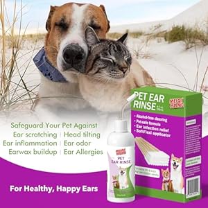 Meiqihome ear cleaner for dogs and cats soothes ear inflammation removes wax and odor includes 50 cotton swabs 4 fl oz cleaner for dogs   cucciolini doodles