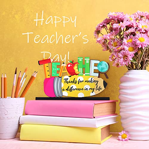 Image of Jetec 3 Pack Teacher Appreciation Table Centerpieces Best Teacher Sign Table Decorations for Student to Teachers Home Decor Classrooms Desks Teaching Wooden Signs Topper (Apple)