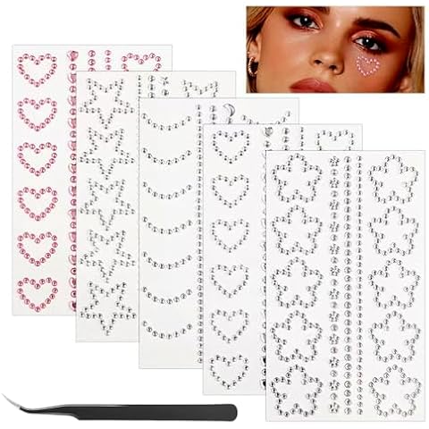 Self Adhesive Face Gems Pearls for Makeup,3D Heart Star Moon Shape Jewels Face Rhinestone Stickers for Face, Eye, Makeup, Nail, Body, Crafts Cover